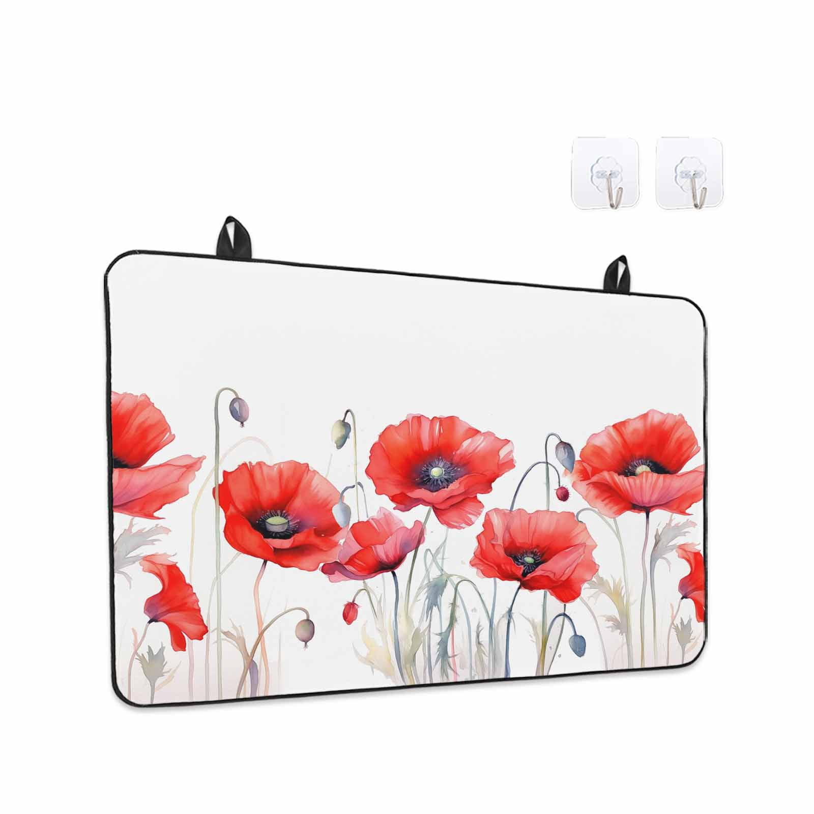 Red Spring Floral Stove Top Cover for Electric Stove, Heat-proof & Non Slip Glass Top Stove Cover Protector, Pastoral Botanical Summer Elegant Kitchen Flat Cooktop Rubber Mat 24x21 Inches