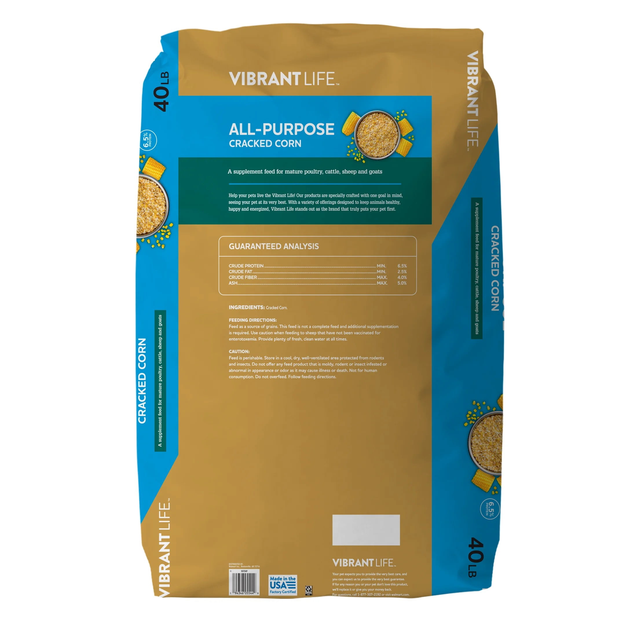 (2 pack) Vibrant Life All-Purpose Cracked Corn, 40 lb Bag