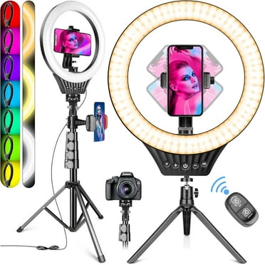 10" Ring Light with Tripod Stand andRGB Selfie Ring Light with 59" Stand & Desk Phone Tripod Stand,8 Dimming Levels,17 Color LED Ring Lights for Phone,Live Stream,Make Up,YouTube,TikTok