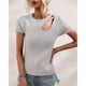 thumbnail image 4 of Top recortado para mujer, camisa recortada de manga corta ajustada a la moda de Color puro para uso diario, 4 of 8
