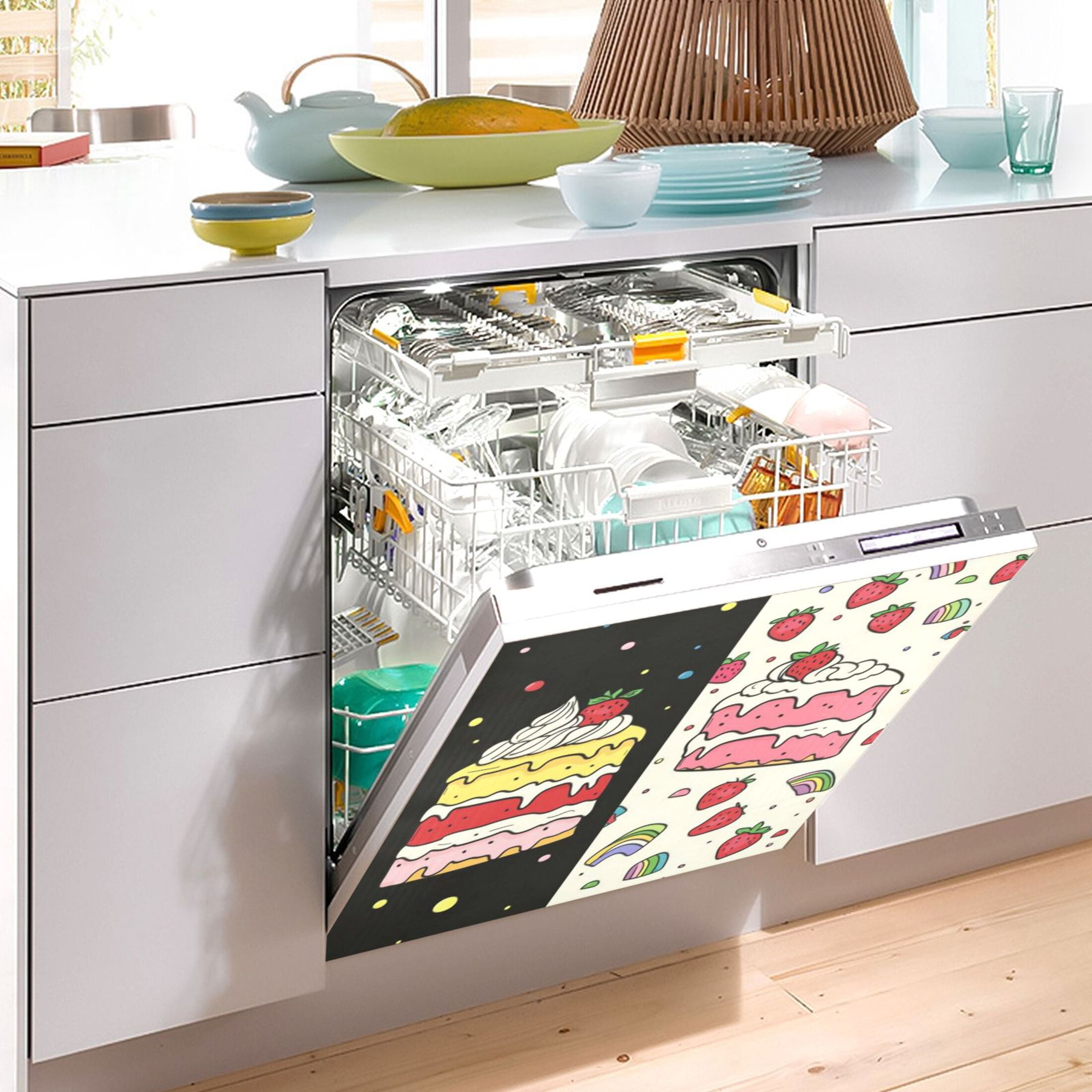 Dishwasher Magnetic Sticker 23x26 Inch Refrigerator Magnetic Sticker Washing Machine Magnetic Sticker Kitchen Panel Magnetic Sticker Home Decor Pink Cream Cake