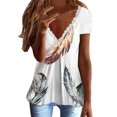 thumbnail image 1 of Gibobby Playeras Mujer Camisetas Cuello V Camiseta suelta informal con cuello en V para mujer, blusa manga corta con estampado(Blanco,XL), 1 of 5