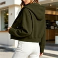 thumbnail image 5 of Women's Cropped Zip‑up Hoodie Jacket, Long Sleeve Drawstring Hooded Jacket with Flap Cargo Pockets, Loose Casual Sweatshirt for Fall Daily Green L, 5 of 9