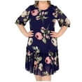 thumbnail image 1 of Vestido de Verano para Mujeres, Suelto Estampado Cuello Redondo 1/2 Manga Vestido de Gasa Casual Hecho de Poliéster Ligero, Vestido de Verano con Mangas, 1 of 6