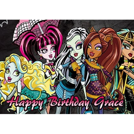 Monster High Edible Cake Topper Personalized Birthday 1/4 Sheet Decoration Custom Sheet Birthday Frosting Transfer Fondant Image