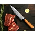 thumbnail image 6 of YOUSUNLONG Chef's Knife 8 inch - Gyuto Kitchen Knives Damascus Steel Italian Olivewood with Leather Sheath, 6 of 7