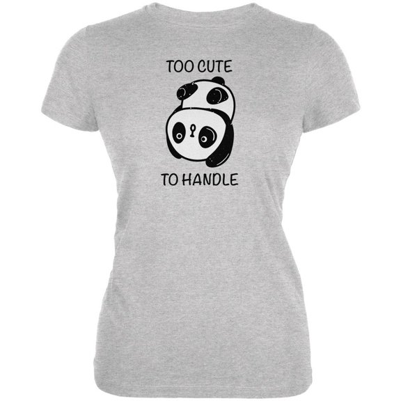 Panda Too Cute to Handle Juniors Soft T Shirt Heather X-LG