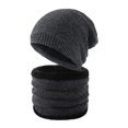 thumbnail image 1 of enjoywould 2 Pcs/Set Chapeau Adulte Chauffe-Nuque Épais Extensible Thermique Coupe-Vent Doux Résistant au Froid Automne Hiver Hommes Femmes Kit de Bonnet Tricoté pour Extérieur, 1 of 6
