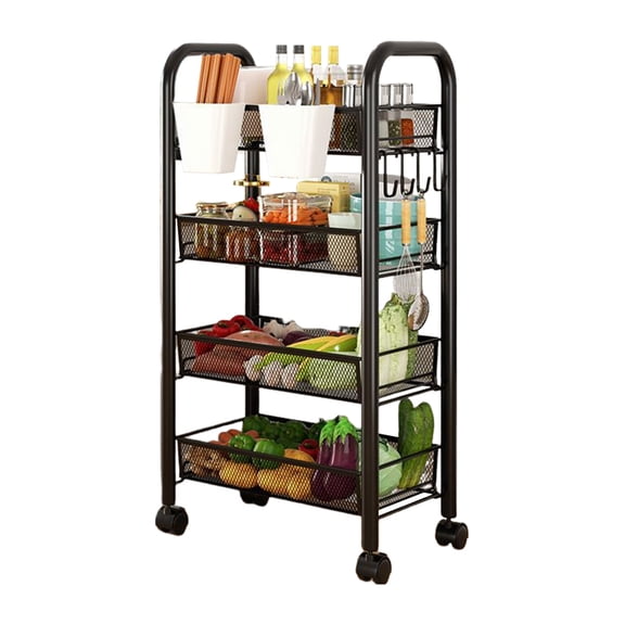 Fruit Vegetable Storage Basket, 5 Tier Stackable Metal Mesh Storage Basket with 360 Degree Wheels, Fruit Vegetable Produce Basket Storage Organizer for Kitchen, Pantry, Bathroom