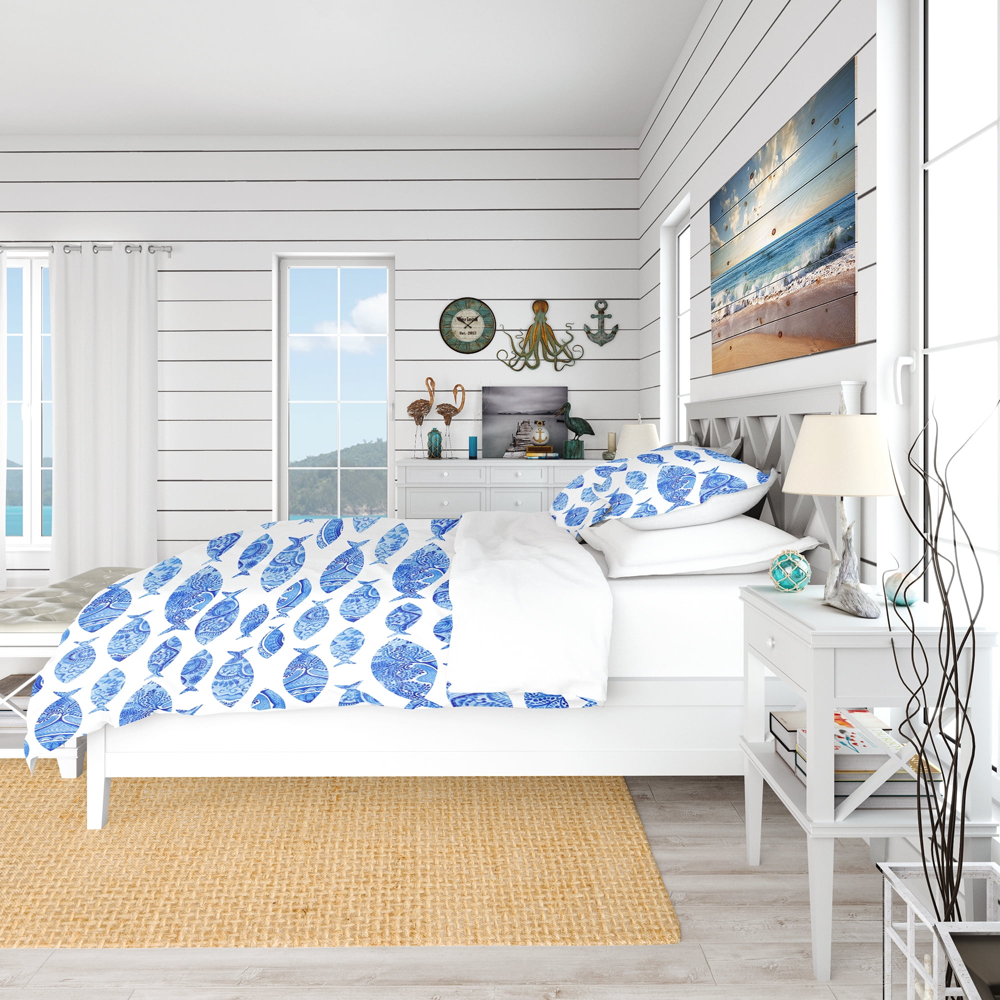 Designart 'Pattern with Fishes' Nautical & Coastal Duvet Cover Set