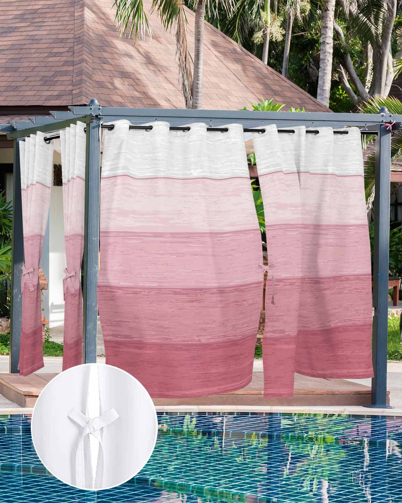 Pink Ombre Outdoor Curtains for Patio, Farmhouse Vintage Wooden Striped Privacy Drapes Grommet Waterproof Outside Curtains for Porch/Cabana/Balcony 54"x 108", 1 Panel