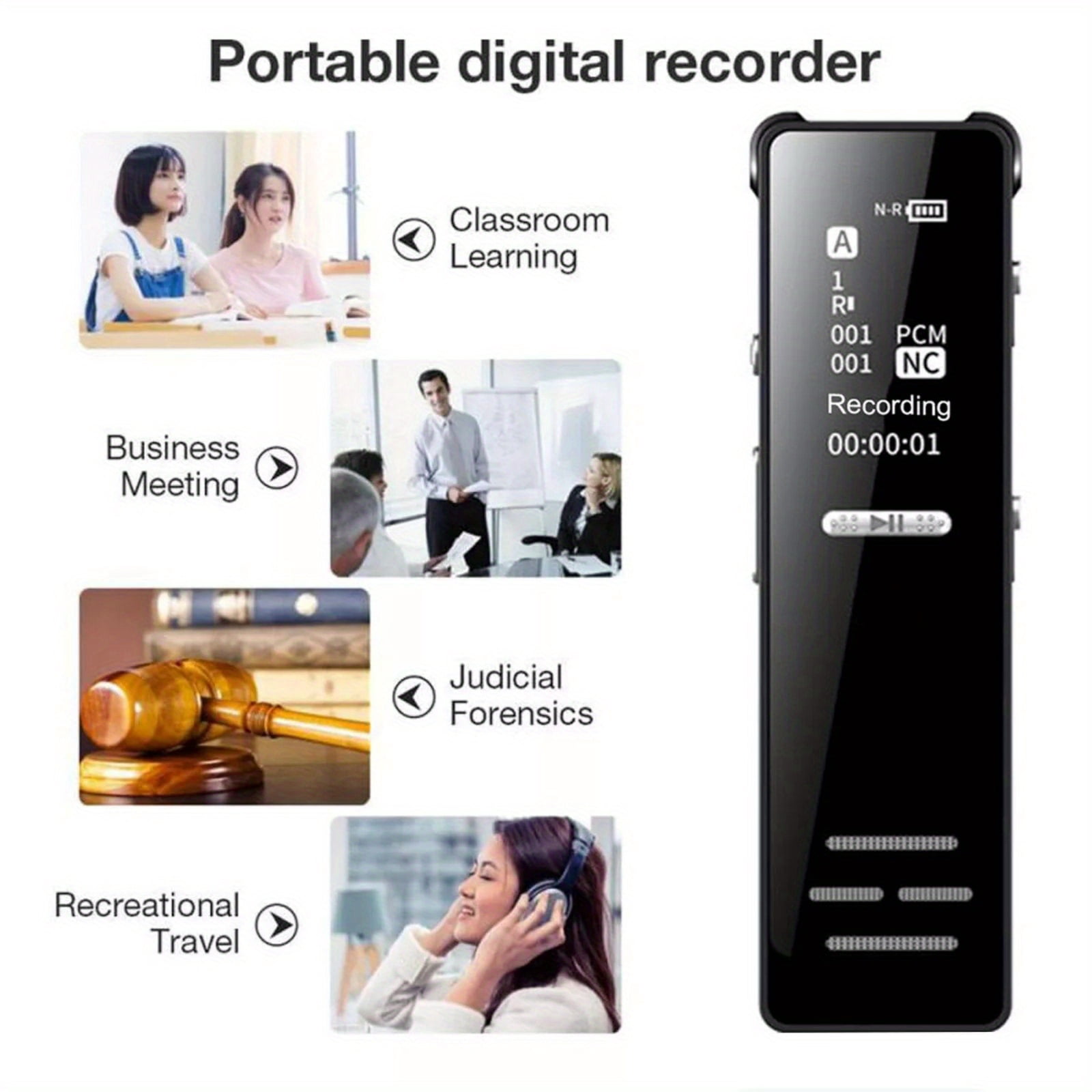 Compact 128GB Voice Recorder - OLED Screen HD Voice Activated Audio Device