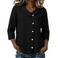 thumbnail image 2 of Dolkfu Tops for Women Trendy Elbow-Length Collared Black Solid Color Tops Minimalist Solid Women'S Blouses,XL, 2 of 6