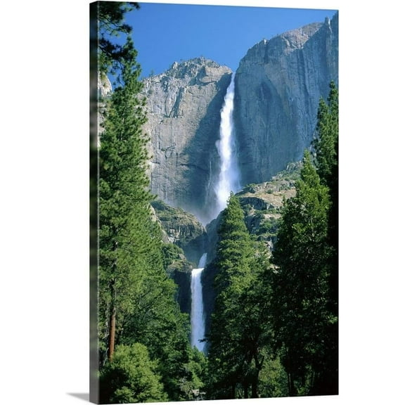 GREATBIGCANVAS Upper and Lower Yosemite Falls, Canvas Wall Art Print, Waterfall Home Decor Artwork, 16"x24"