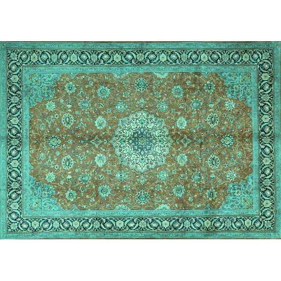 Ahgly Company Indoor Rectangle Persian Turquoise Blue Traditional Area Rugs, 7' x 9'