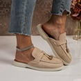 thumbnail image 5 of Xfvqtps Womens Backless Mule Loafers Flat Shoes Metal Accent Faux Suede Comfortable Slip on Casual Versatile Everyday Wear Khaki, 5 of 9