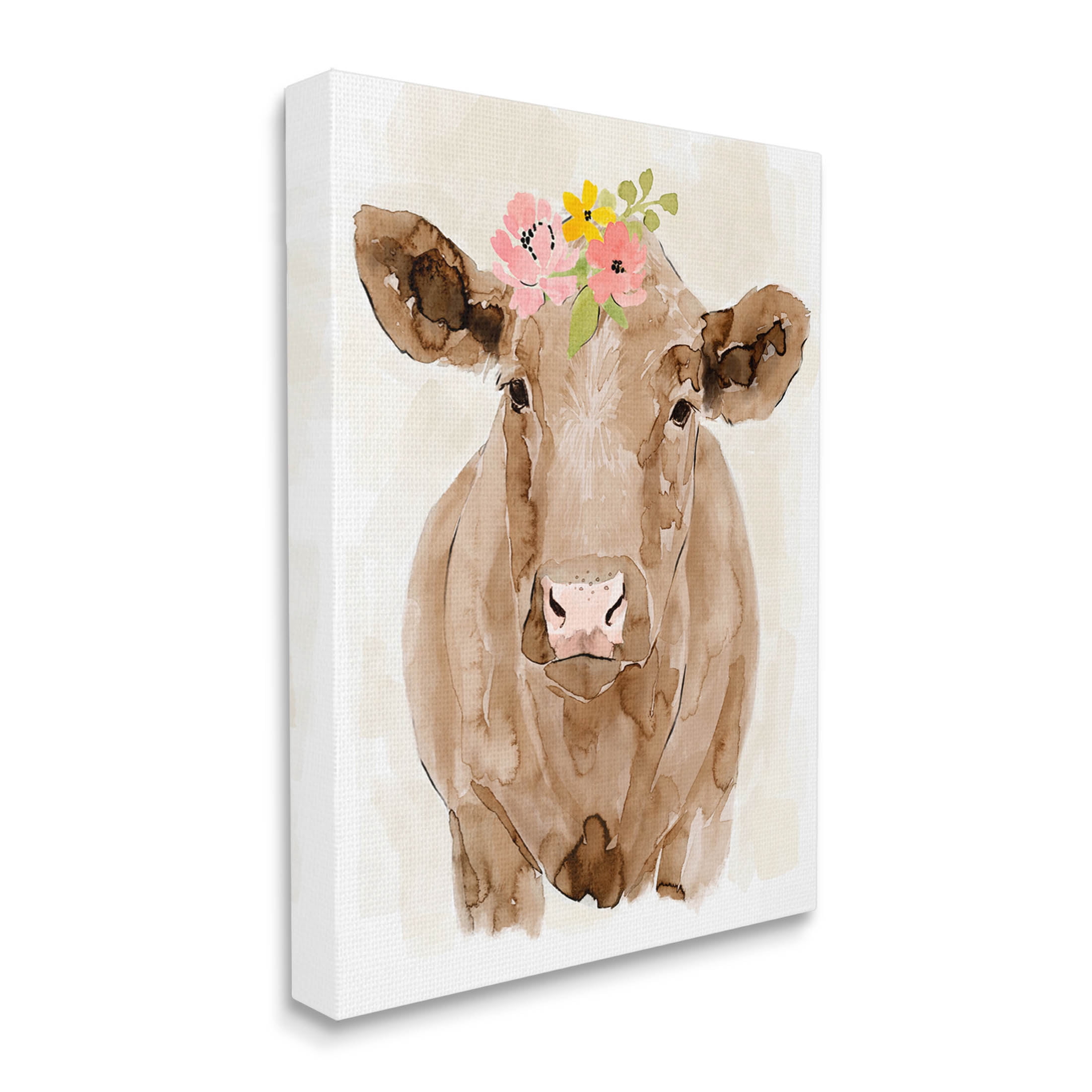 Delicate Blooms Cow Portrait Animals & Insects Graphic Art Gallery Wrapped Canvas Print Wall Art