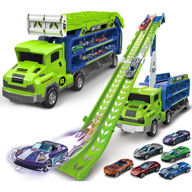 Toy Carrier Truck Bstoyder con pista de carreras de 46 cm y 6 coches de 2 a 8 años