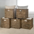 thumbnail image 2 of happimess BSK2003B-SET5 Bryce 12.6" Classic Farmhouse Handwoven Hyacinth Collapsible Storage Cube Baskets with Handles, Brown (Set of 5), 2 of 7