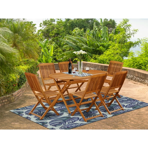 Outdoor Acacia Dining Set - 7 Piece Patio Furniture Set with Table & Chairs