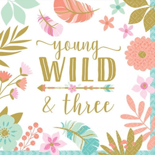 Happy Birthday Boho Girl 3rd Birthday Lunch Napkins 16ct