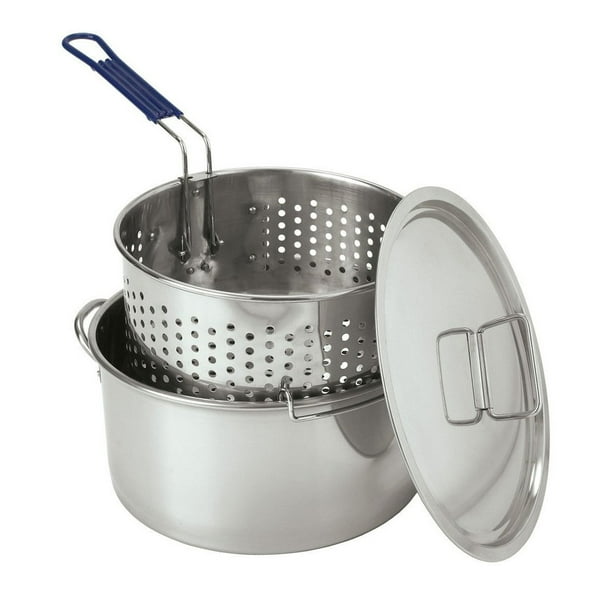 Bayou Classic 14 Quart Stainless Steel Deep Fryer Stovetop Cooking Pot with Lid