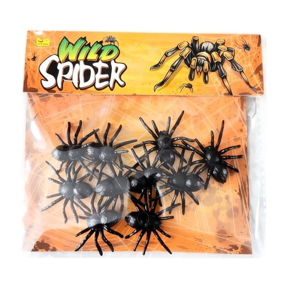 Plastic Spiders with Mini Design, 10-Pack, Black, for Halloween Party, Simulated Bug Decoration