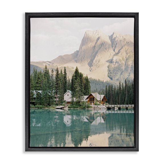 Stupell Industries Lakeside Cabin Landscape Landscape Photography Black Floater Framed Art Print Wall Art, 17 x 21
