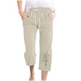 thumbnail image 2 of Capri Pants for Women, Xunlbb Printed Women’s Elastic Waist For Casual With Casual Pockets Full Length Pants(Khaki,L), 2 of 4