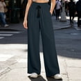 thumbnail image 2 of JSROAC Wide Leg Pants for Womens Smocked High Waist Dressy Casual Trousers Tie Front Solid Color Gauze Lounge Pants With Pockets Fall Fashion, 2 of 6