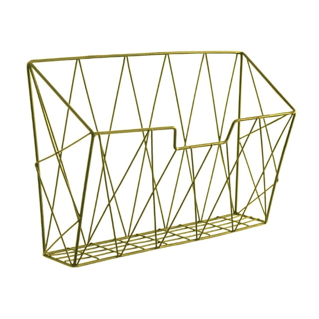 Tnarru Magazine Rack, Wall Mounted File Holder, Decorative Metal Multifunctional Mail Organizer Newspaper Holder for Documents, Book Gold