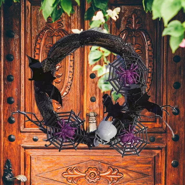 EGNMCR Room Decor, Home Decor, Wall Decor Halloween Simulation Black-bat Poison Spider Wreath Decoration Rattan Wreath Front And Rear Door Wall Hanging Festive Pendant Wreath Halloween wreath