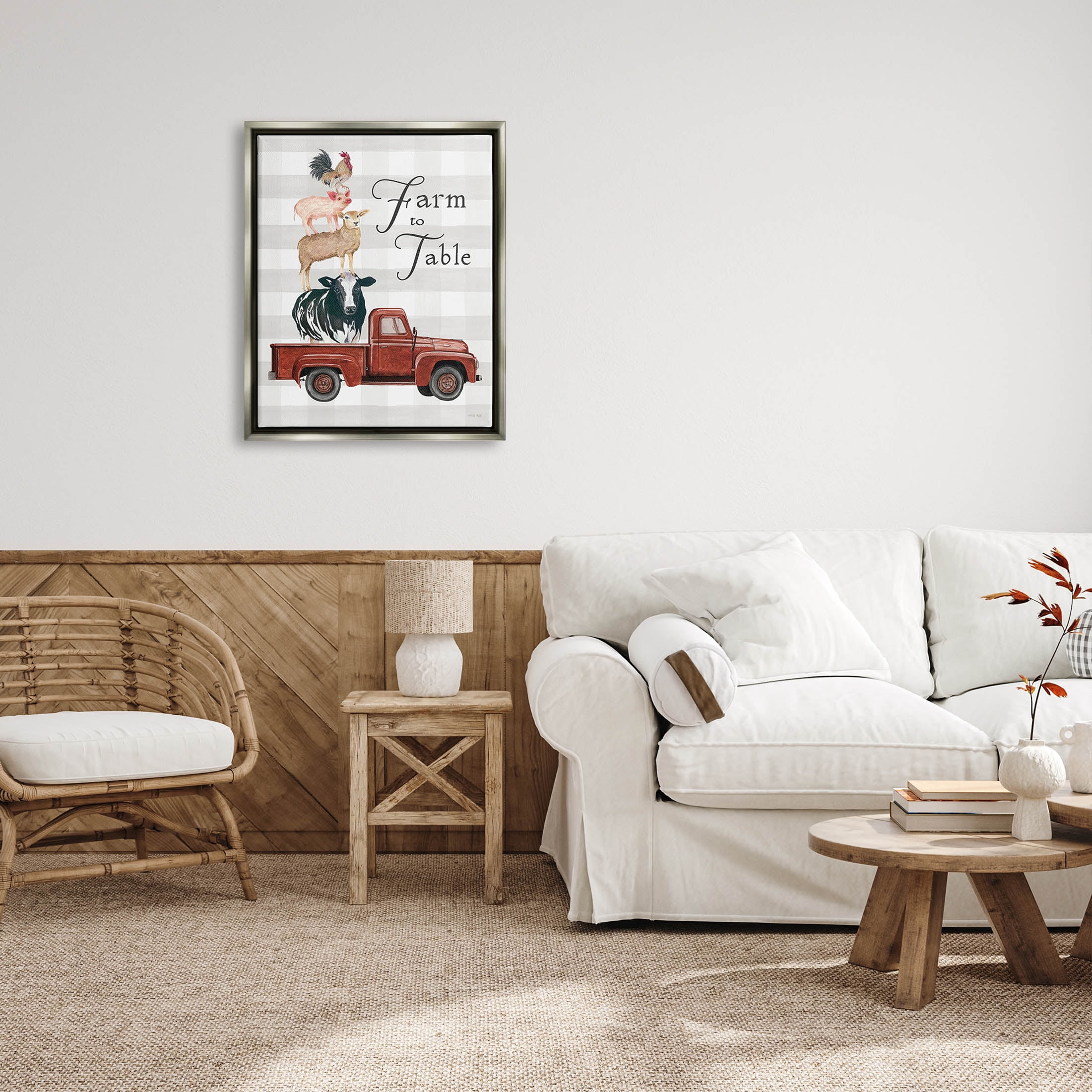Stupell Industries Farm To Table Stacked Animals Graphic Art Luster Gray Floating Framed Canvas Print Wall Art, Design by Cindy Jacobs