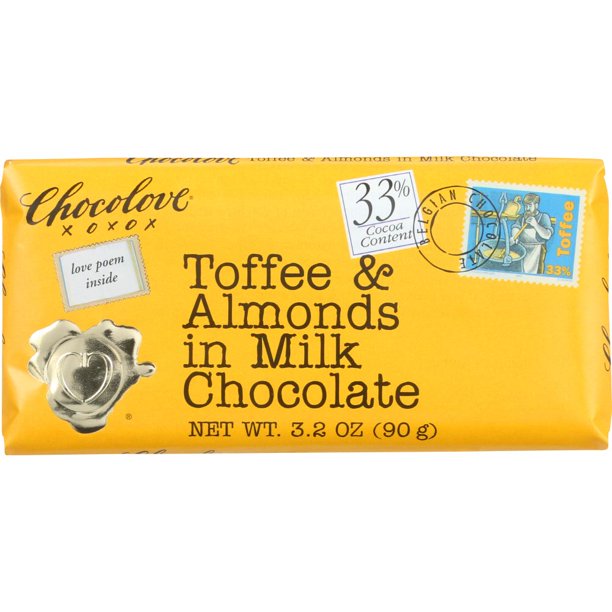 Chocolove Toffee And Almonds In Milk Chocolate, 3.2 Oz (Pack Of 12