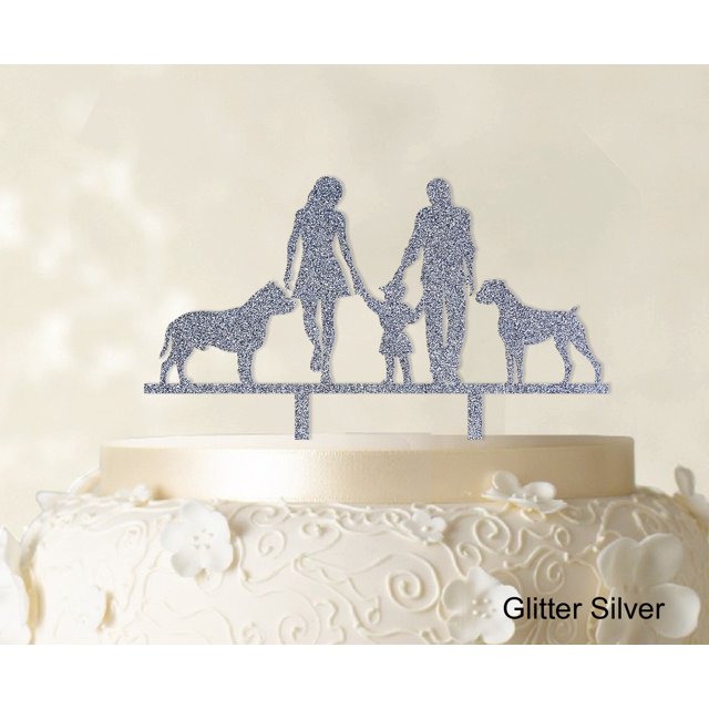 Printtoo Wedding Cake Topper With Child And Pets Family Silhouette Cake Topper Decoration Cake Color Option Available 6-7 Inches Wide