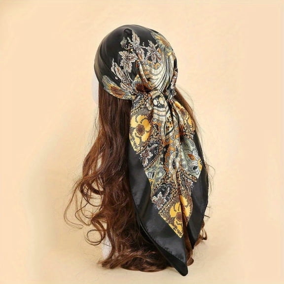Satin Printed Square Scarf, Multi-use Head Wrap Neck Bandana