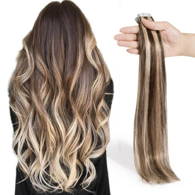 Ruban Capillaire 100 % Remy en Extensions de Cheveux Humains Longs, Lisses et Soyeux