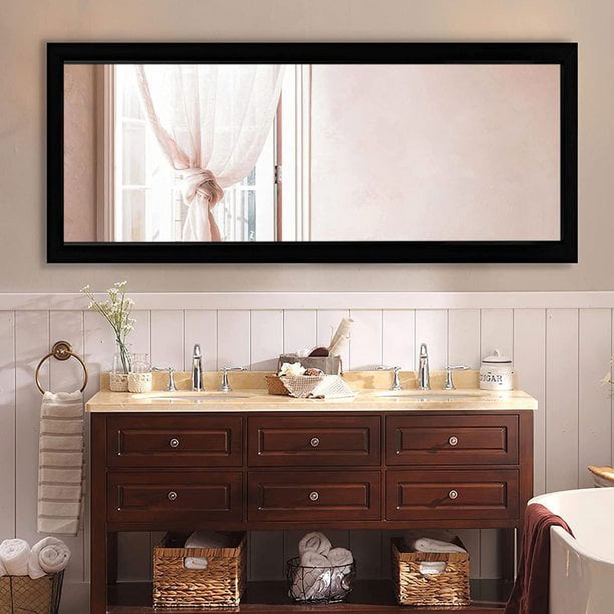 Full Length Door Mirror 55" x 16" Rectangle Wall Mirror Hanging or Leaning Against Wall for Bedroom Black (No Stand)