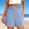 thumbnail image 2 of Linen Shorts for Women Summer Casual Lightweight Elastic High Waist Wide Leg Loose Beach Shorts with Pockets, 2 of 6