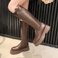 thumbnail image 3 of XUNKUSGA Knee High Boots Women Solid Color Heel Thick Sole Tall Boots Classic Round Toe Thigh High Boots Fall Winter Elastic Comfortable Women's Boots With Back Zipper 36-40 Brown, 3 of 7