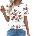 thumbnail image 1 of Fiudx Camisas para Mujer Jersey Plisado Estampado con Cuello Redondo para Mujer, Top Informal de Moda de Manga Corta para Primavera/Verano, 1 of 2