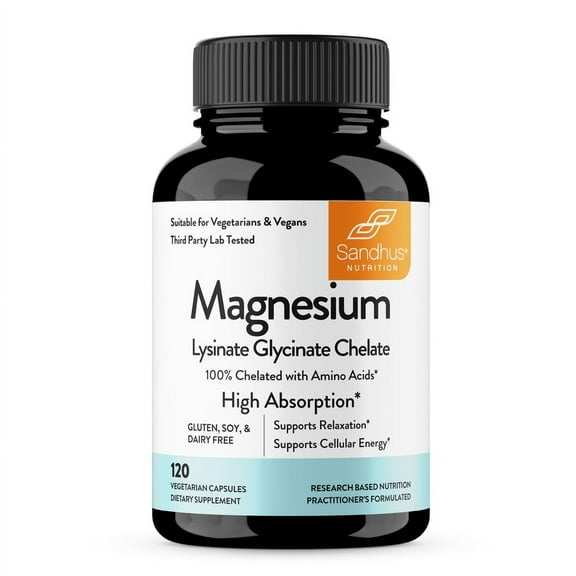 Sandhu's Magnesium Lysinate Glycinate, Muscle Health & Relaxation Support, 220mg per Serving, 120 Ct
