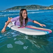 Barbie Signature 8ft Surfboard by Wavestorm | Soft foam Surfboard for Kids and Adults | Graphic top Deck with high Density Slick Bottom | White and Pink Color | Leg Leash and Fin Set Included