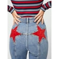 thumbnail image 4 of EMMIOL Women's Vintage Flare Jeans with Red Star Patches Y2K High Waist Stretch Bootcut, Retro Distressed Denim Pants, 4 of 6