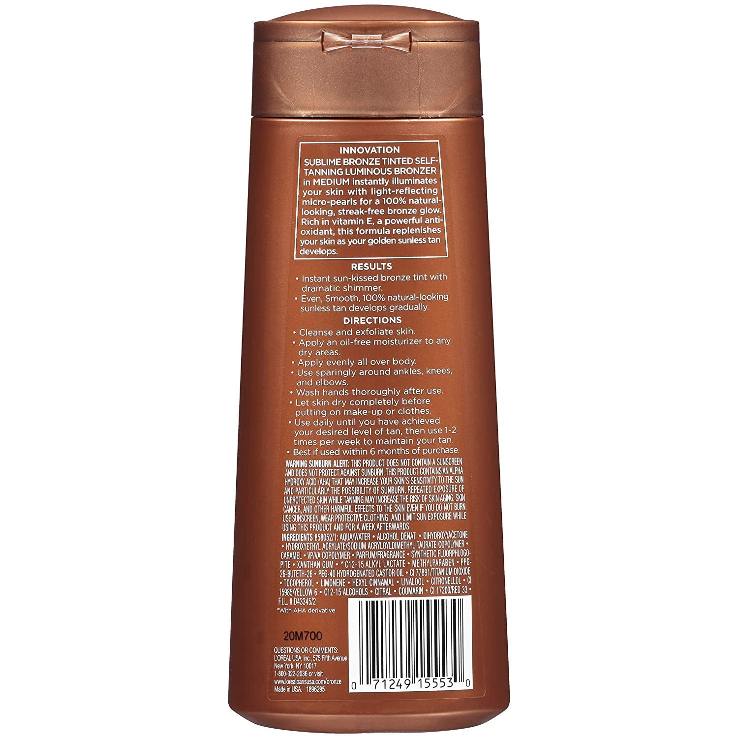 L'Oreal Paris Sublime Bronze Tinted Self-Tanning Luminous Bronzer, with Vitamin E and micro-pearls, streak-free, dramatic shimmer, Medium, 200 ml