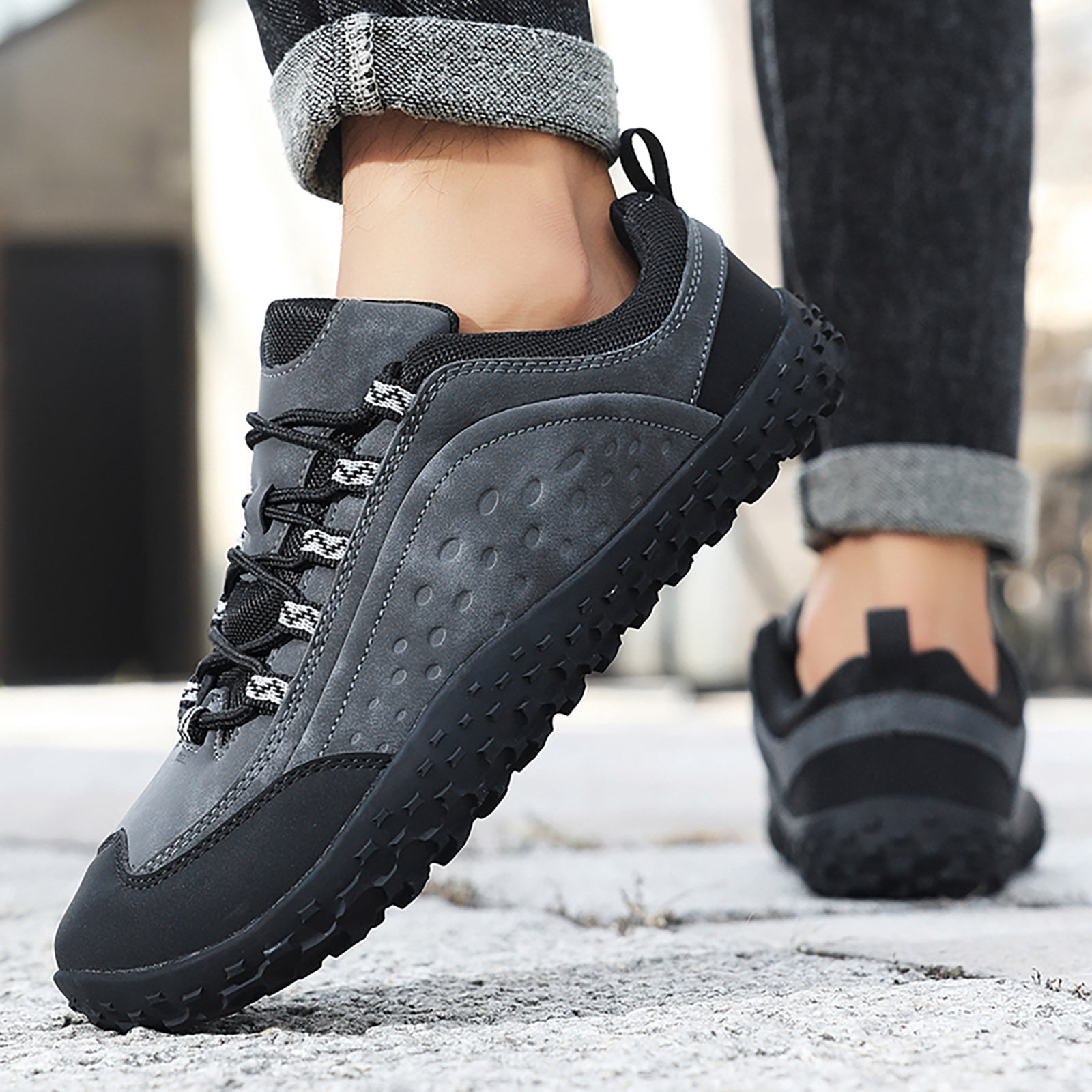 Rokment Womens Mens Barefoot Hiking Shoes 2026 Spring Fall Fashion Casual Color Block Outdoor Sports Trekking Flat Waterproof Wide Toe Low Top Construction Walking Sneakers Grey Size 9