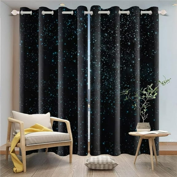 Room Darkening Window Curtains Black Dark Sky Blackout Curtains Thermal Insulated Grommet Bedroom Drapes For Living Room Bedroom Dining Hall 26"W x 54"L (Pack of 2)
