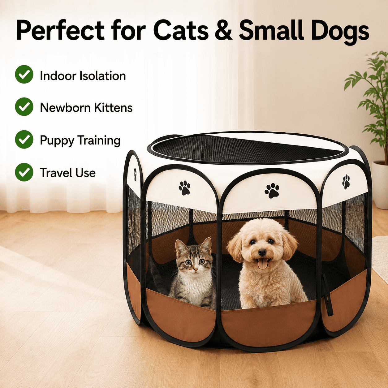 Portable Pet Playpen, Puppy/Cat Playpen Foldable Pet Exercise Pen Tents Dog Kennel for Indoor Outdoor