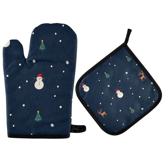 Yayeee Oven Mitts and Pot Holder Set of 2 Heat Resistant Kitchen Gloves Baking Hot Pad, Christmas Whimsy