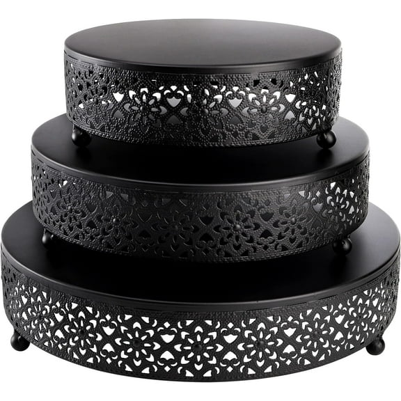 Set of 3 Black Cake Stand, Round Metal Cake Stands, Dessert Display Cupcake Stands, Wedding Brithday Party Celebration Dessert Display Plates-Black